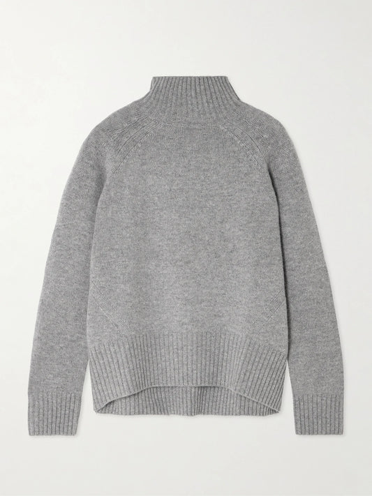 Image of a model wearing Outerwear. Product name - Wool And Cashmere-blend Sweater in Gray colour by brand - Allude