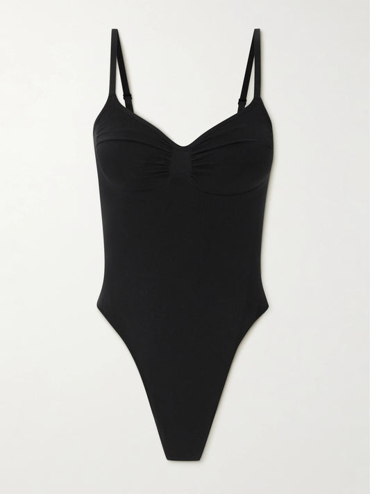 Image of Lingerie. Product name - Seamless Sculpt Thong Bodysuit - Onyx in Black colour by brand - SKIMS