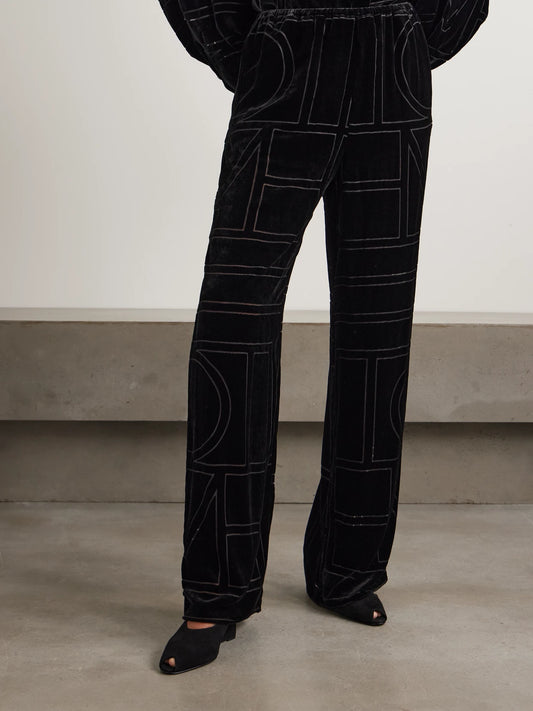 Devoré-velvet Wide-leg Pants