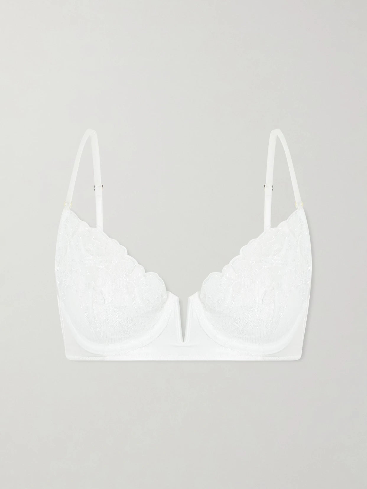 Image of Lingerie. Product name - Fleur Veloutes Embroidered Mesh Bra in Ivory colour by brand - Kiki de Montparnasse