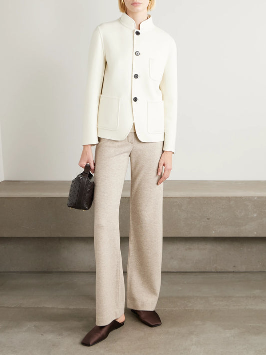 Image of a model wearing Pants. Product name - Robin Cashmere-blend Wide-leg Pants in Beige colour by brand - Loro Piana