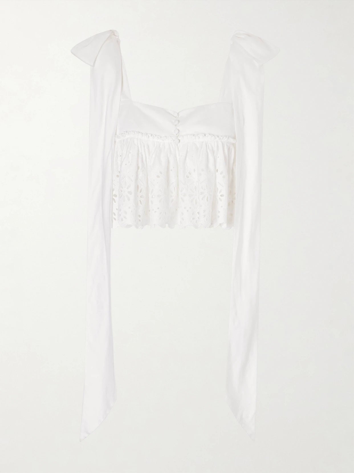 Cropped Bow-detailed Broderie Anglaise Cotton Top