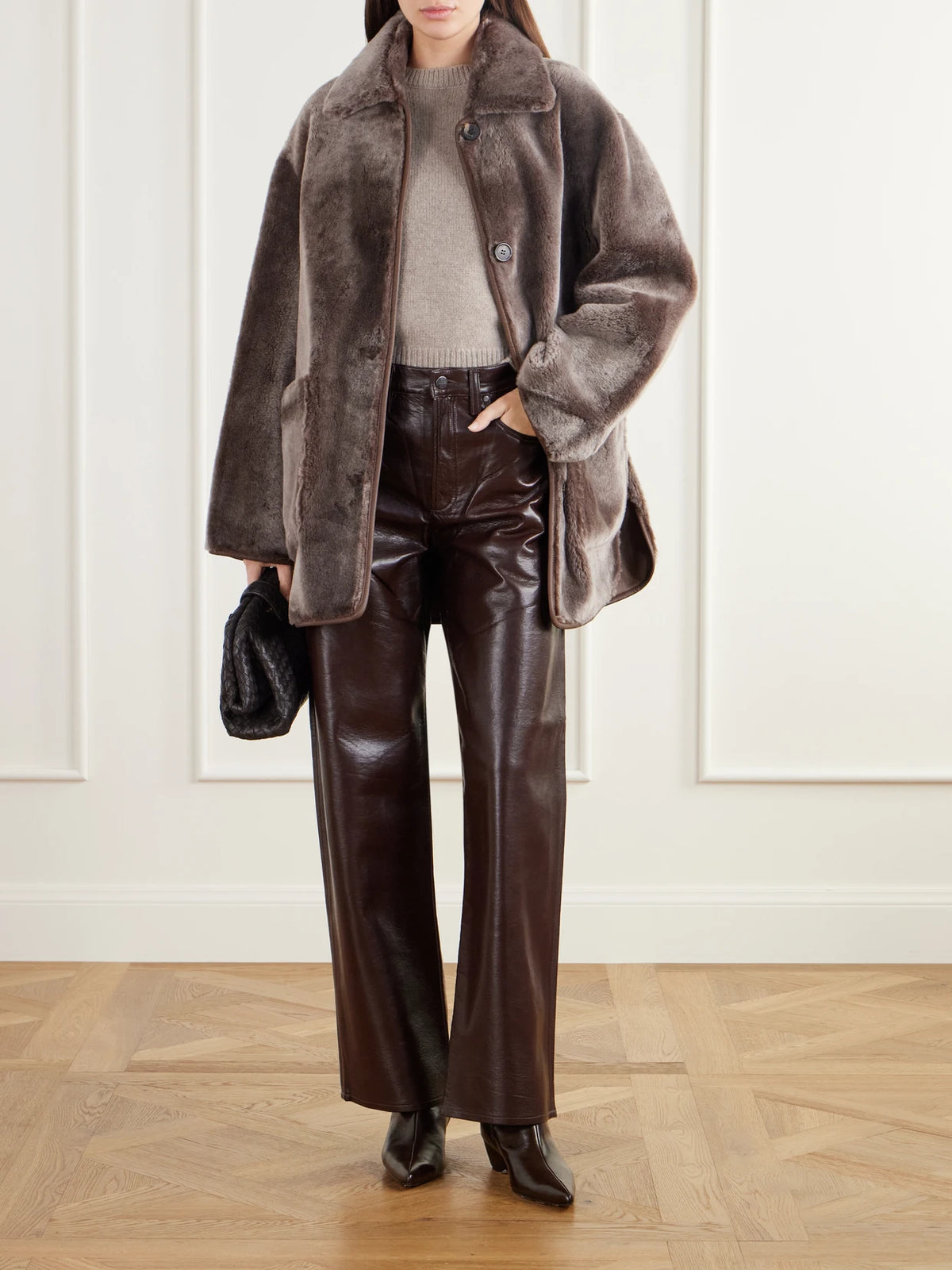 Image of Coats & Jackets. Product name - Nicola Reversible Shearling And Leather Jacket in Brown colour by brand - ARMA