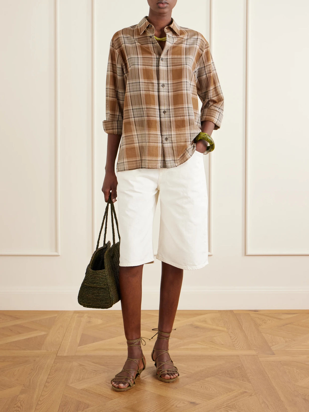 Image of Sandals. Product name - The Sparta Lace-up Leather Sandals in Army green colour by brand - Jamie Haller