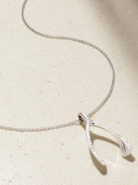 Wishbone 18-karat White Gold Diamond Necklace