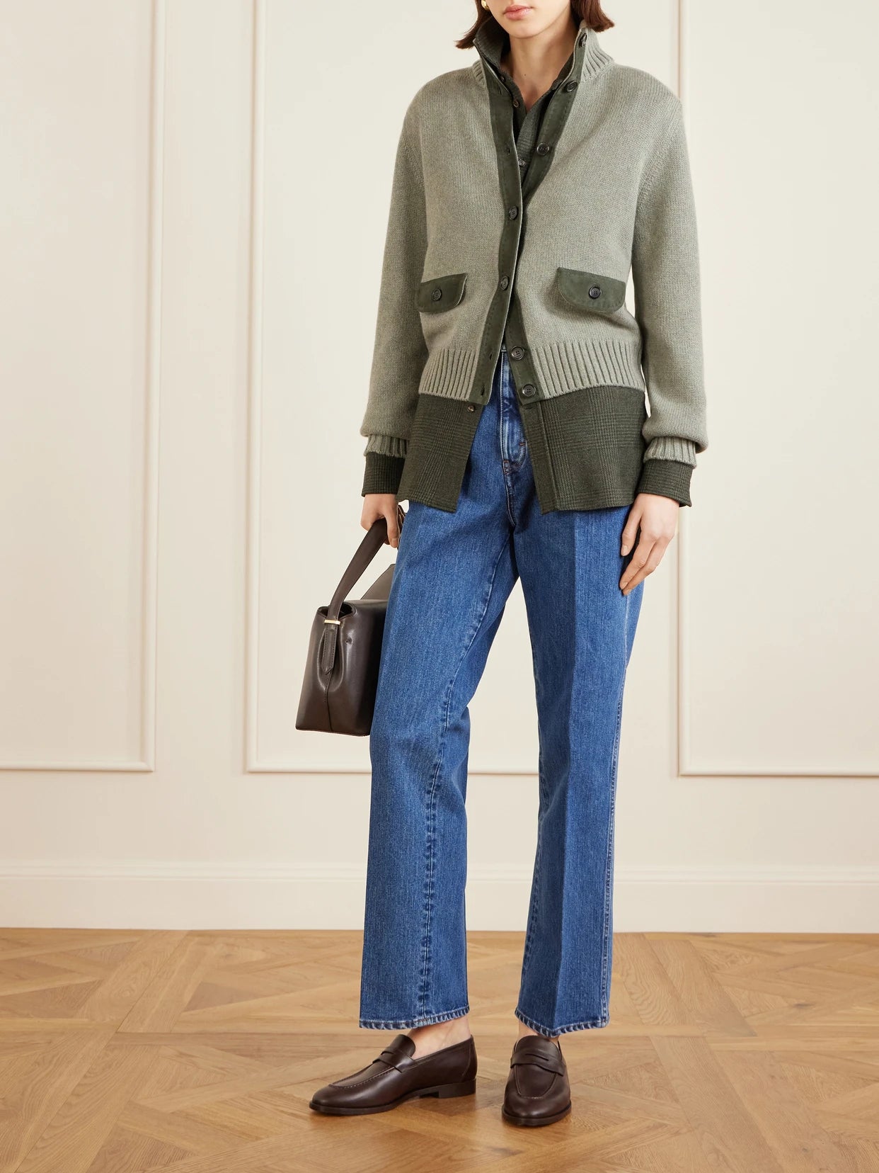 Image of Jeans. Product name - Brooke High-rise Straight-leg Jeans in Dark denim colour by brand - Loro Piana