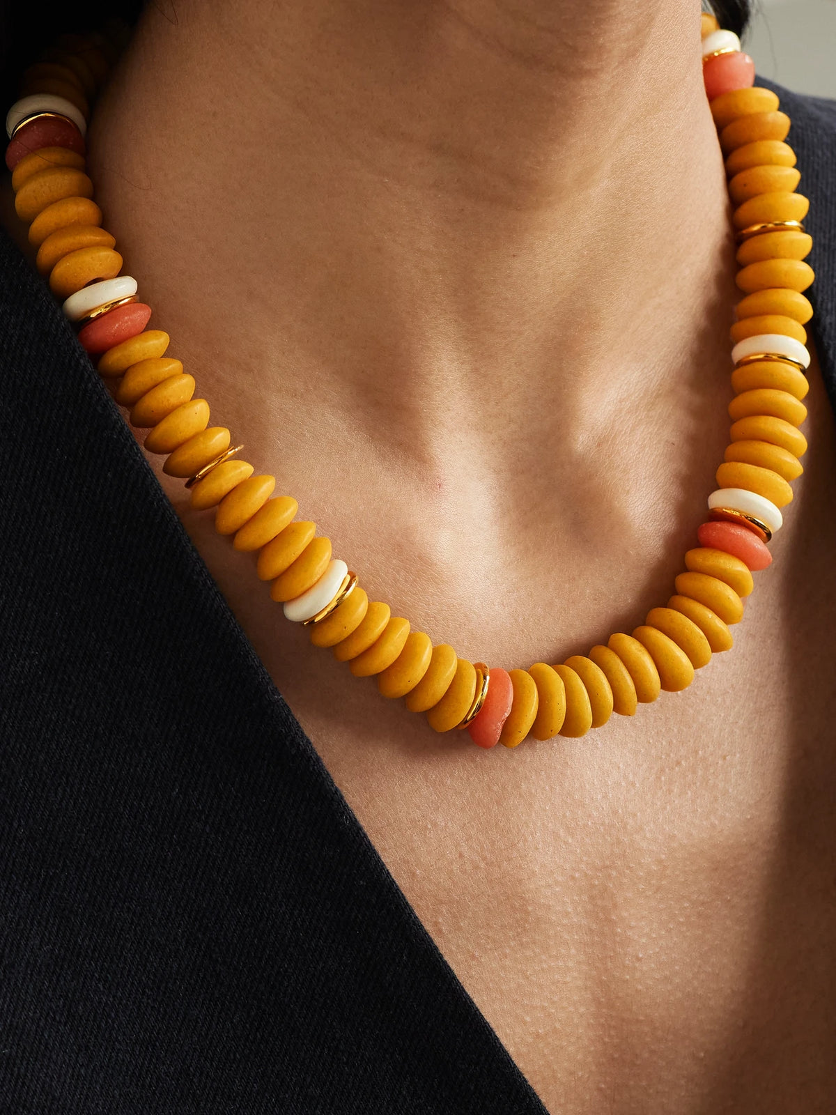 Image of Necklaces. Product name - Laguna Gold-tone Beaded Necklace in Mustard colour by brand - Lizzie Fortunato