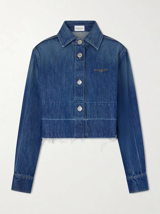 Image of Coats & Jackets. Product name - Raw Edge Denim Jacket in Mid denim colour by brand - Givenchy