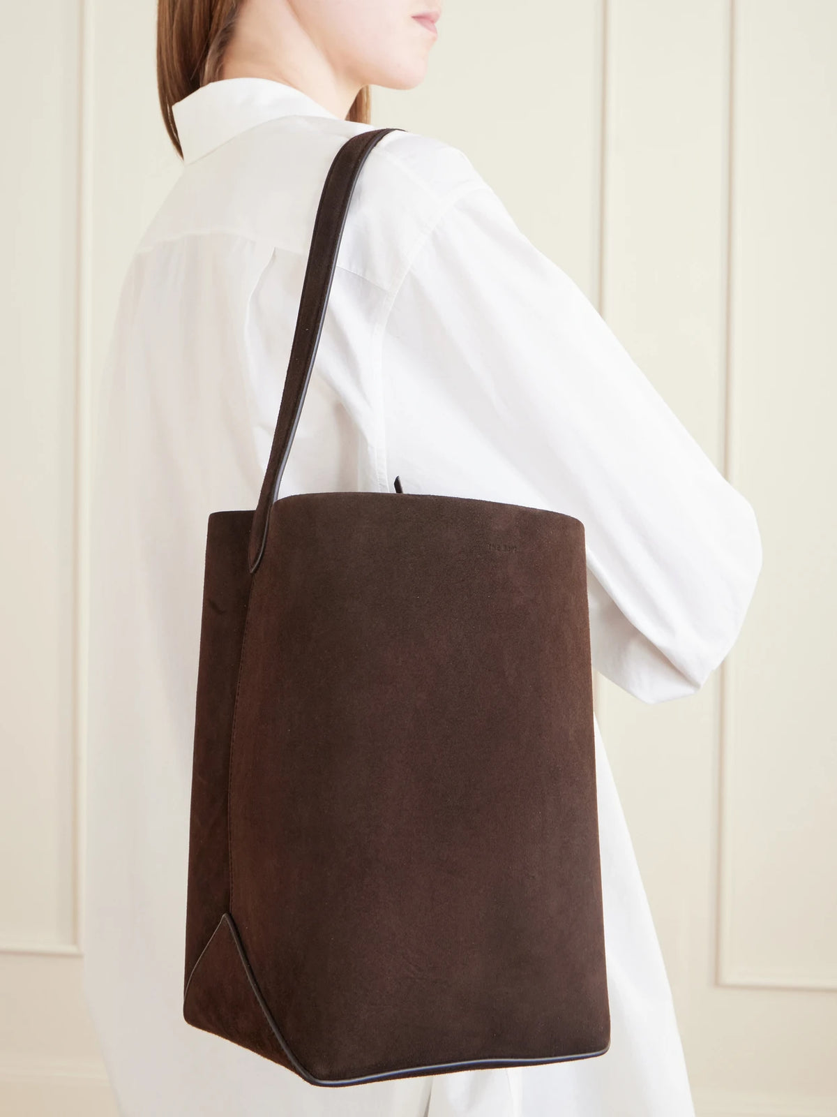 Image of Bags. Product name - Park Medium Suede Tote in Brown colour by brand - The Row