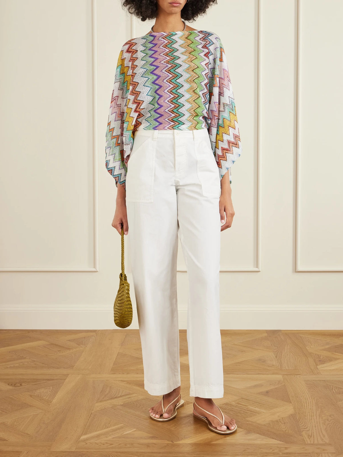 Image of Blouses. Product name - Striped Metallic Crochet-knit Blouse in White colour by brand - Missoni