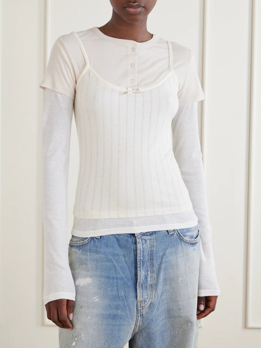 Acne Studios Ersilia Layered Ribbed Lyocell And Cotton-blend T-shirt