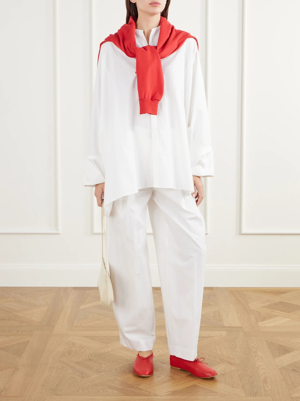 Image of Flats. Product name - The High Vamp Leather Ballet Flats in Red colour by brand - Jamie Haller
