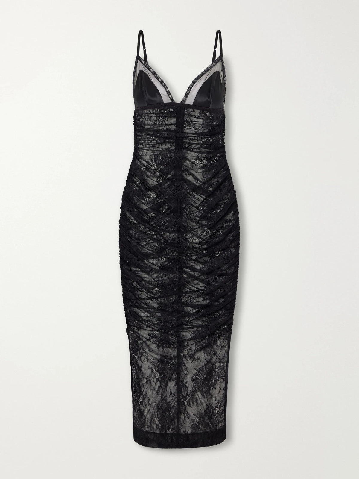 Dolce & Gabbana Gathered Satin-trimmed Chantilly Lace Midi Dress