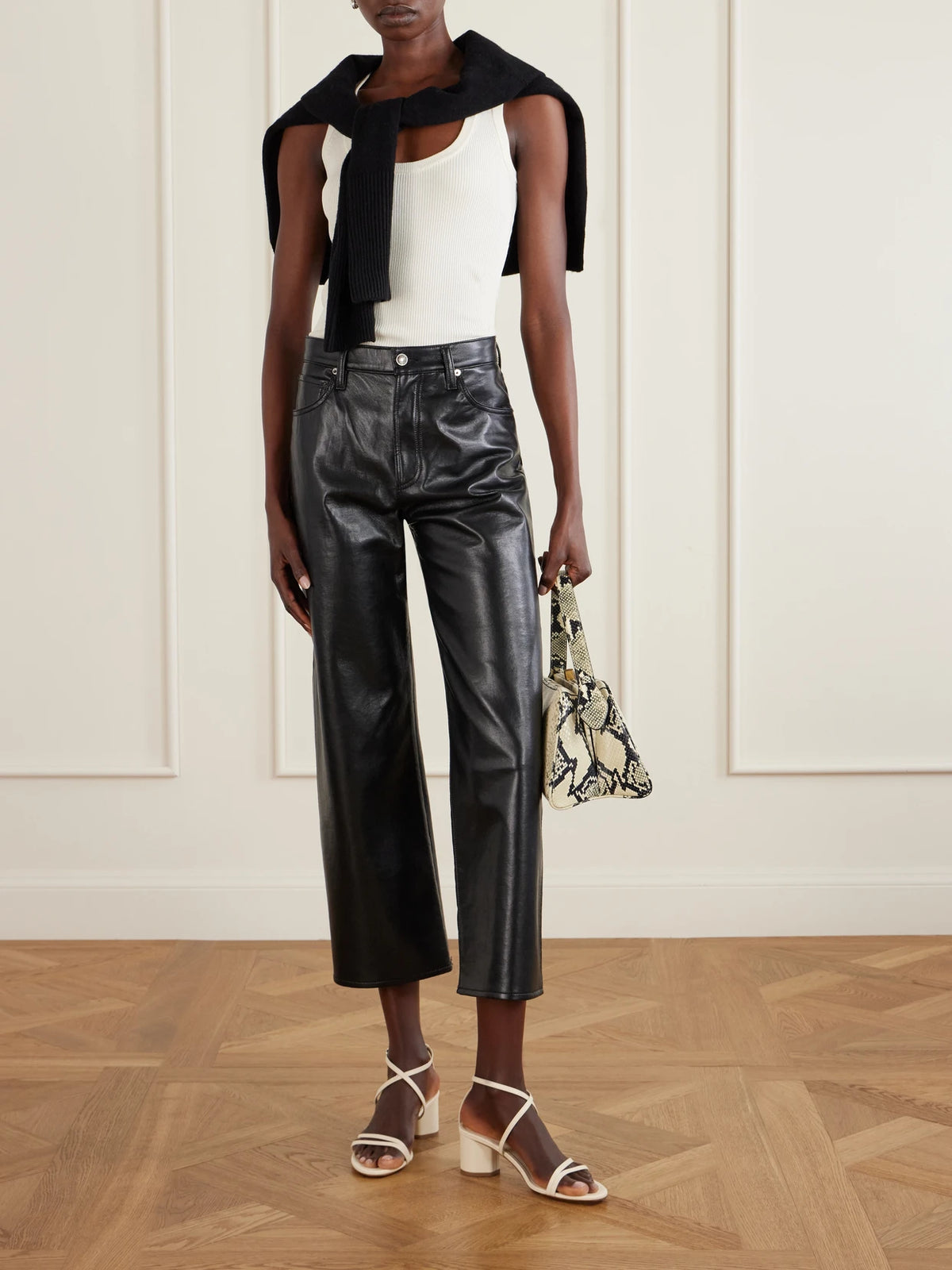 Image of Heels. Product name - Mirella Leather Sandals in Cream colour by brand - Aeyde
