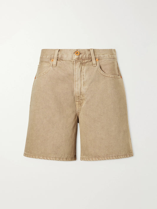 Image of a model wearing Shorts. Product name - Walker Cotton Short in Army green colour by brand - SLVRLAKE