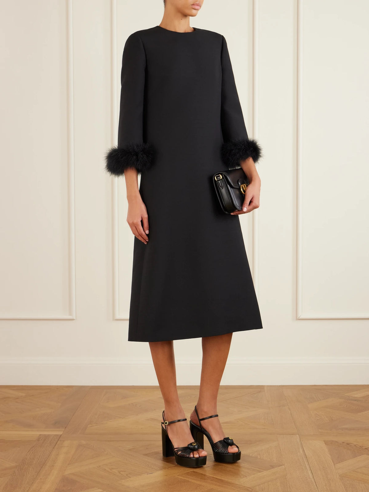 Image of Heels. Product name - Royal 115 Embellished Leather Platform Sandals in Black colour by brand - Valentino Garavani