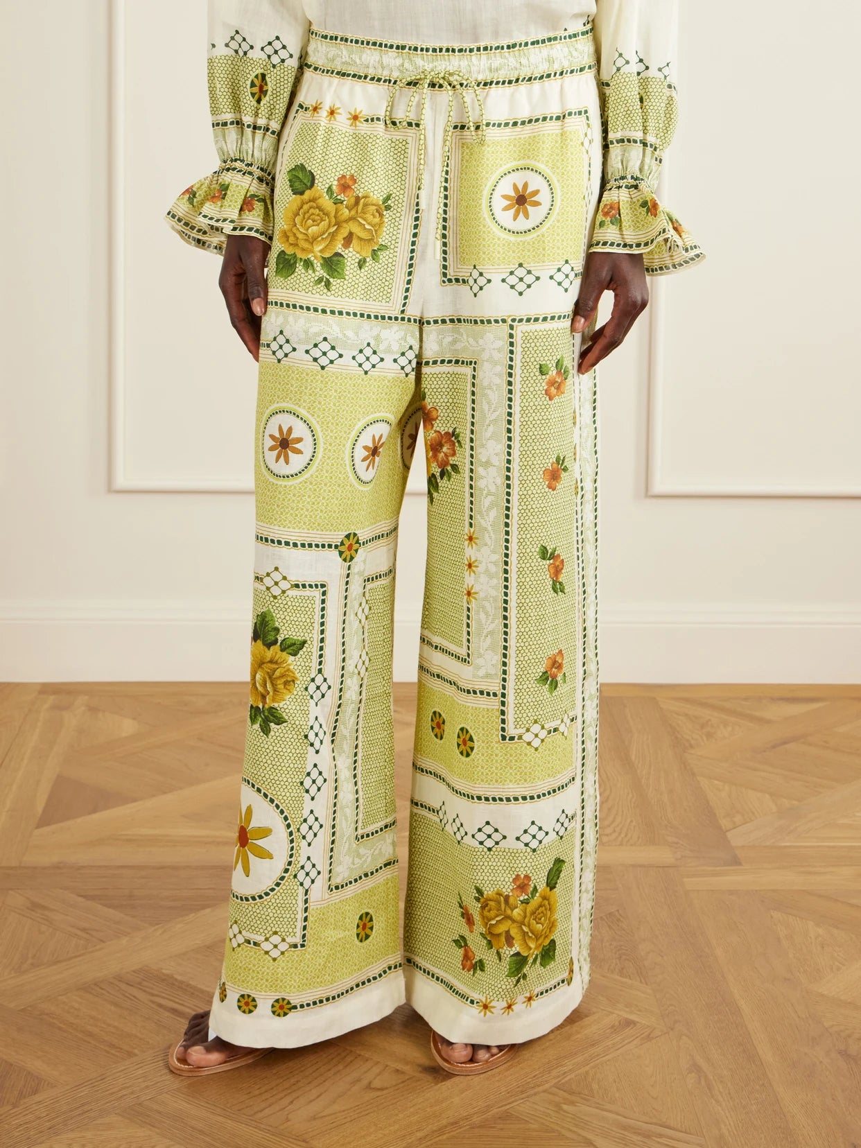 Dixie Knotted Floral-print Linen Pants