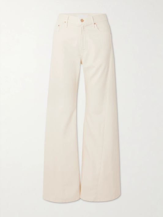 Image of Jeans. Product name - Snacks! The Lemon Twist Sneak High-rise Wide-leg Jeans in Cream colour by brand - Mother