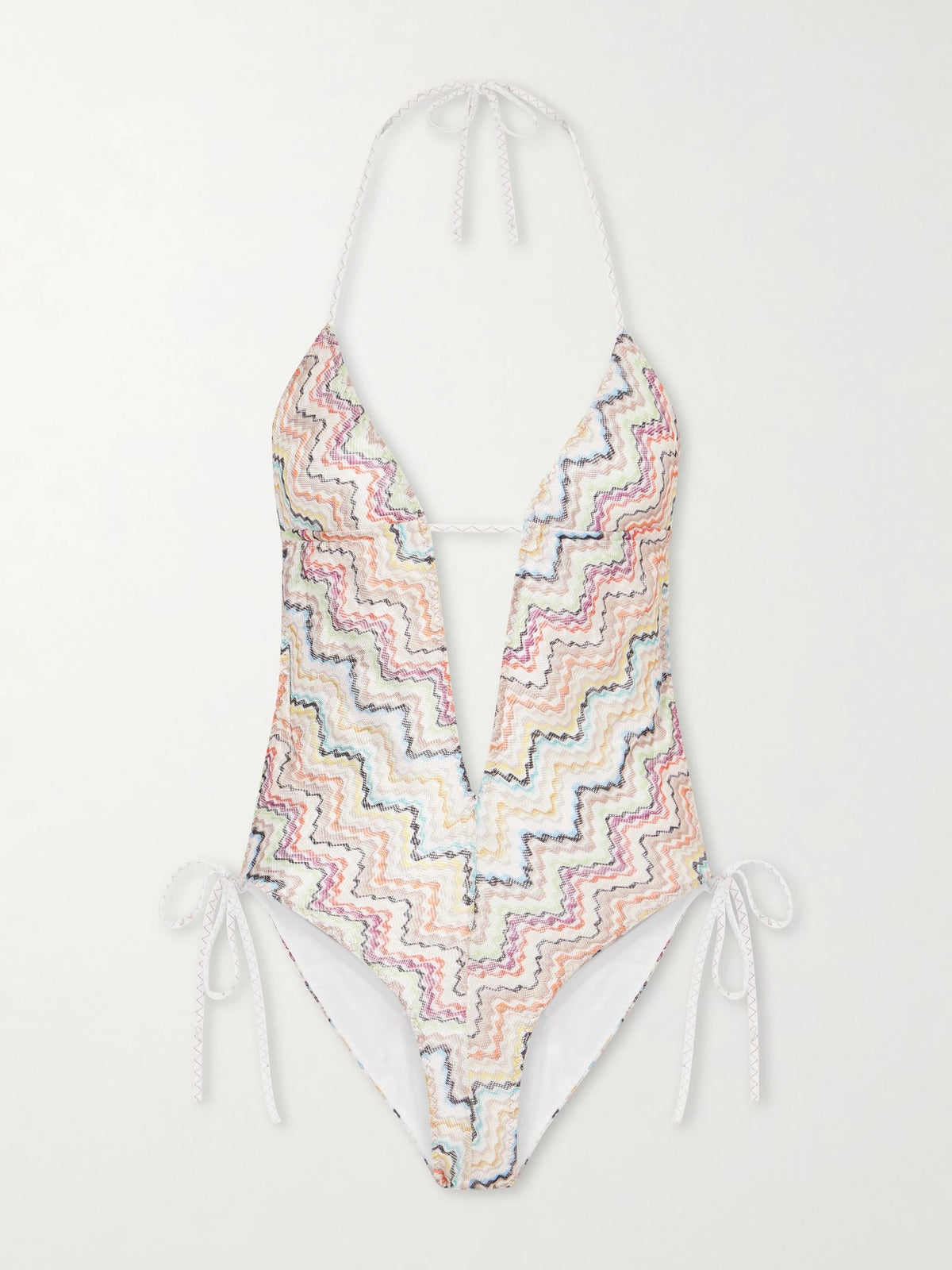 Striped Crochet-knit Halterneck Swimsuit