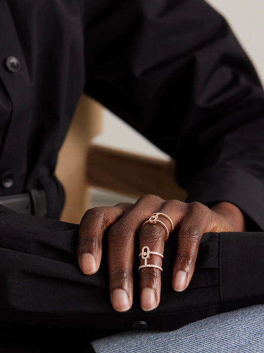Image of Rings. Product name - Move Uno Double Convertible 18-karat Rose Gold Diamond Ring in Multi colour by brand - Messika