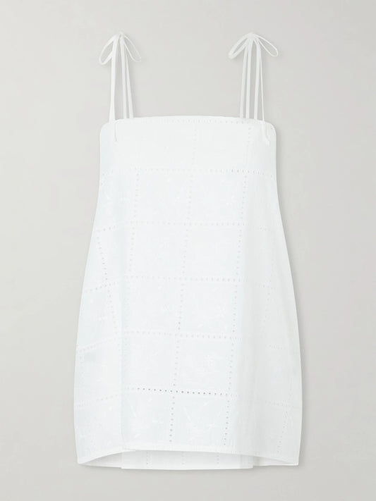 Image of a model wearing Tops. Product name - Mora Broderie Anglaise Tank in Unknown colour by brand - Faithfull