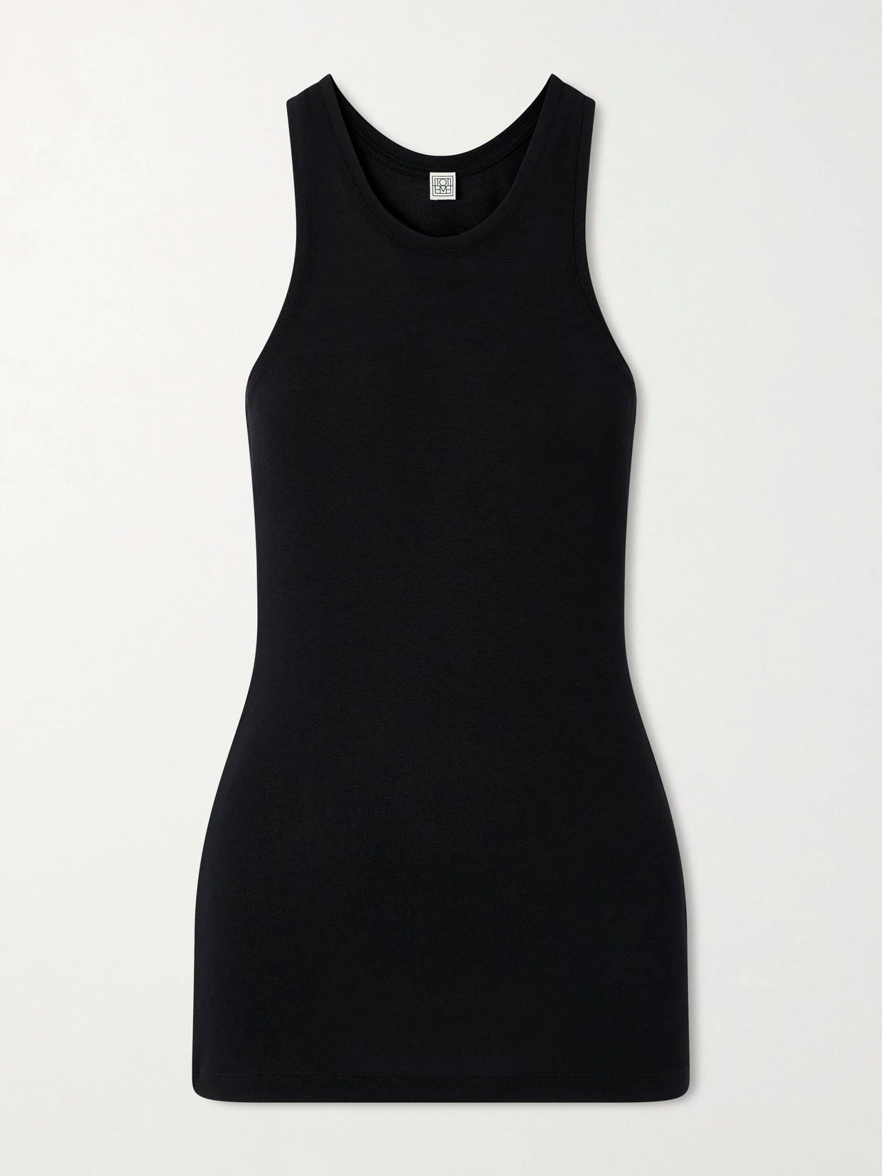 Image of a model wearing Tops. Product name - Jersey Tank Top in Black colour by brand - TOTEME