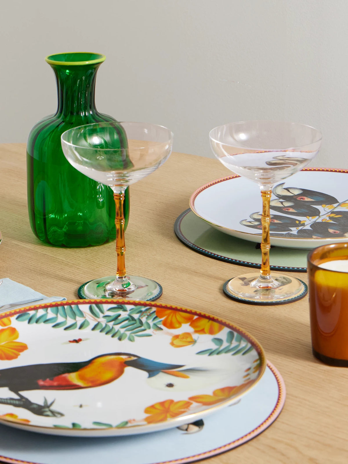Image of Tableware. Product name - Bamboo Set Of Two Crystal Champagne Coupes in Yellow colour by brand - La DoubleJ