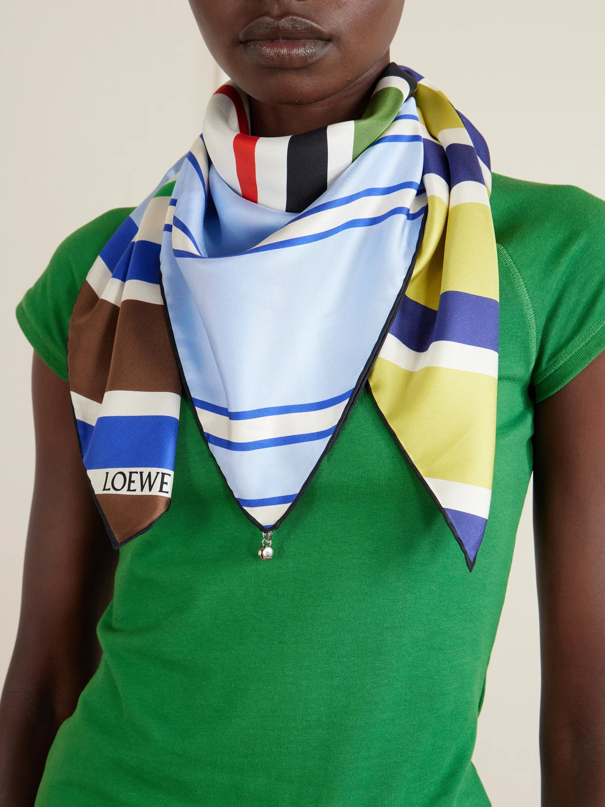 Image of Scarves & Shawls. Product name - Striped Silk Scarf in Multi colour by brand - LOEWE
