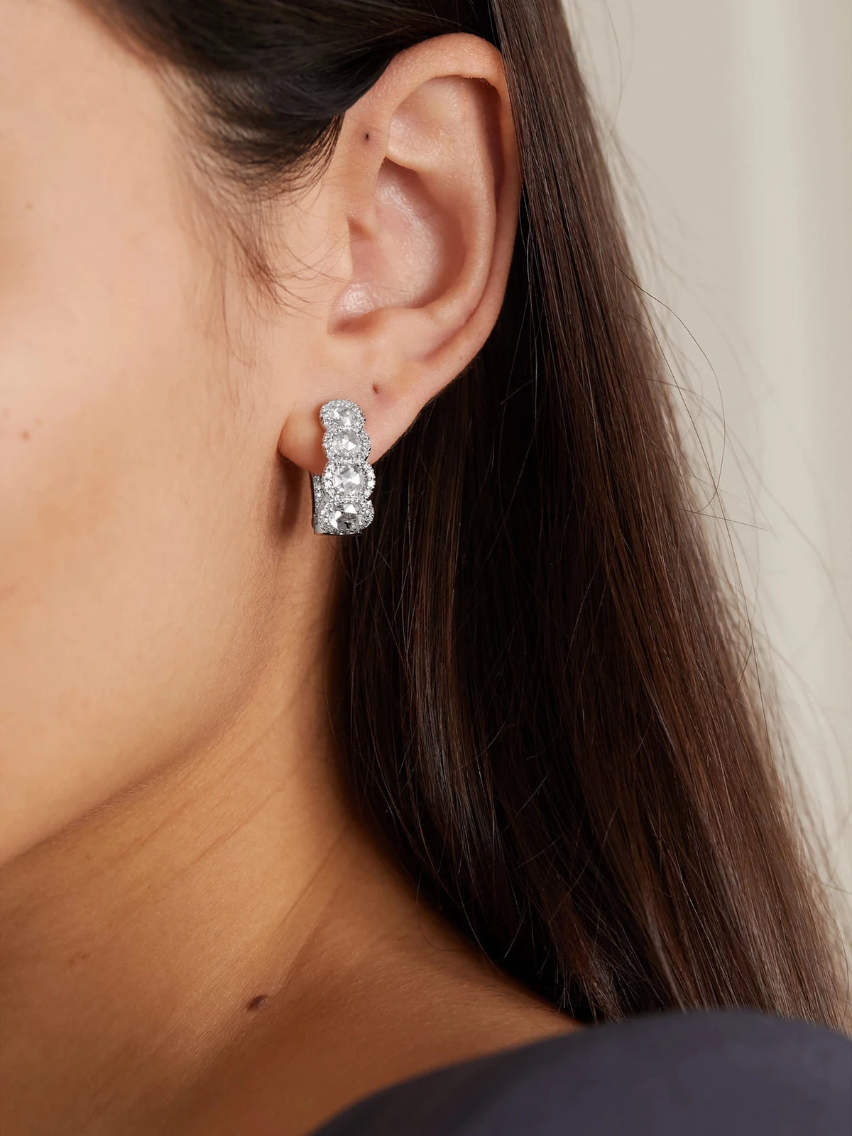 Image of Earrings. Product name - 18-karat White Gold Diamond Hoop Earrings in Multi colour by brand - David Morris