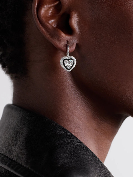Image of Earrings. Product name - Heart 18-karat White Gold, Diamond And Enamel Hoop Earrings in Silver colour by brand - Kamyen