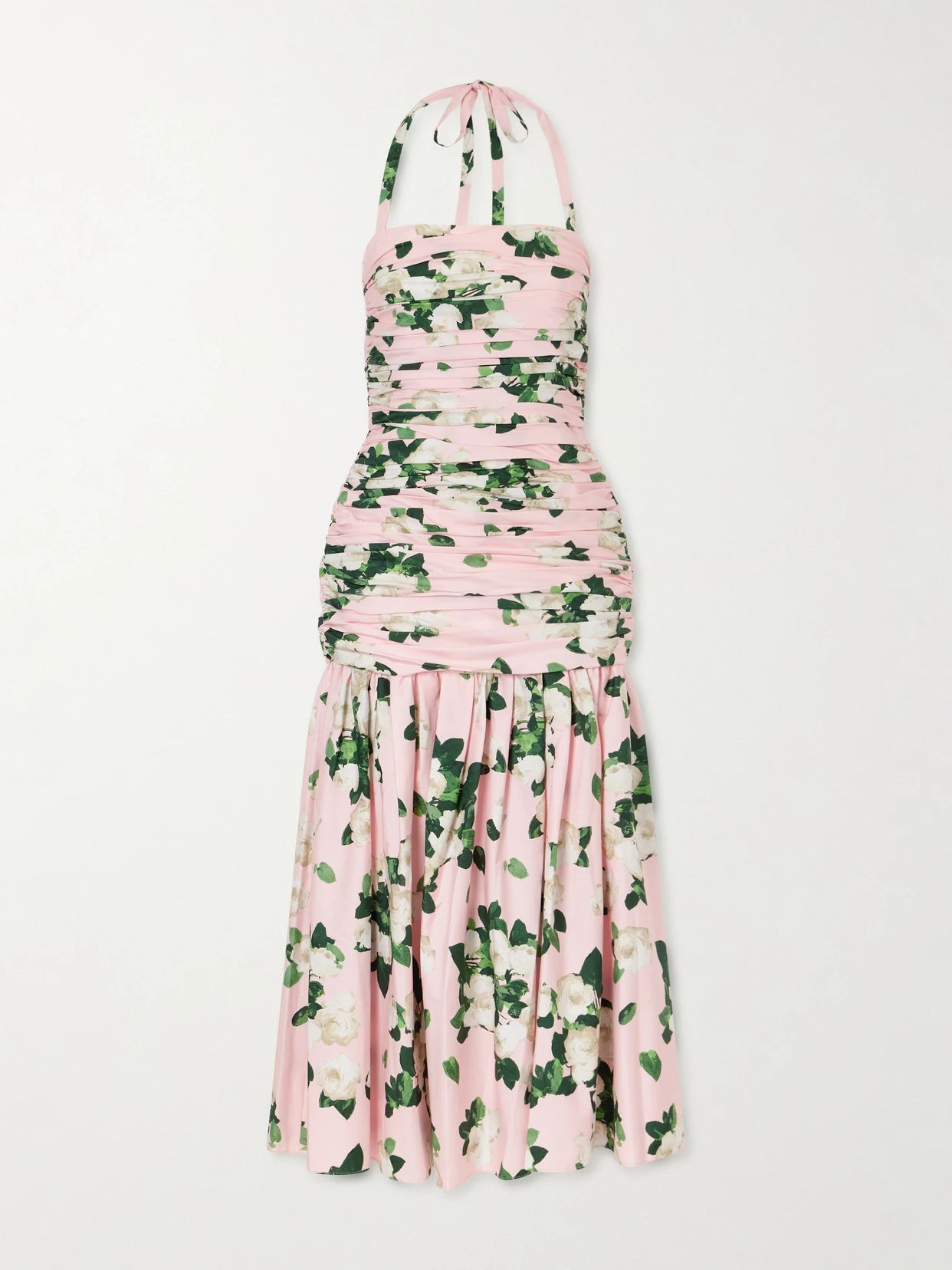 Floral-print Ruched Cotton-blend Maxi Dress