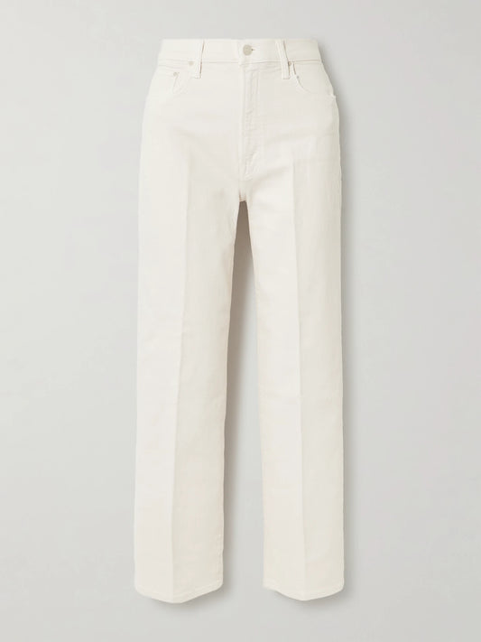 Image of Jeans. Product name - The Rambler Zip Ankle Cropped Straight-leg Jeans in Cream colour by brand - Mother