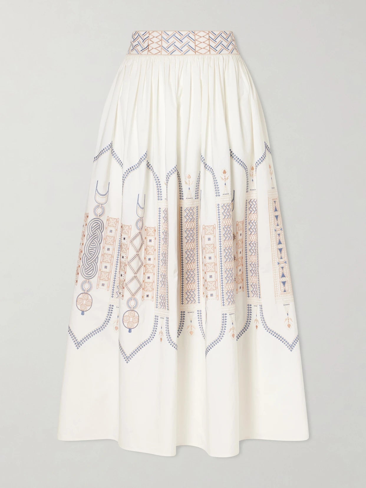 Ombretta Embroidered Cotton-blend Poplin Midi Skirt