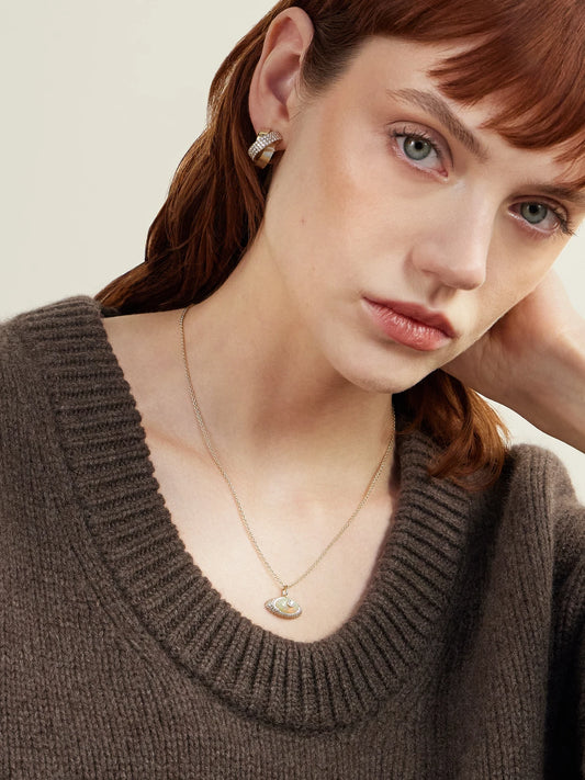 Image of Necklaces. Product name - Large Opal Eye 14-karat Gold Diamond Necklace in Multi colour by brand - Sydney Evan