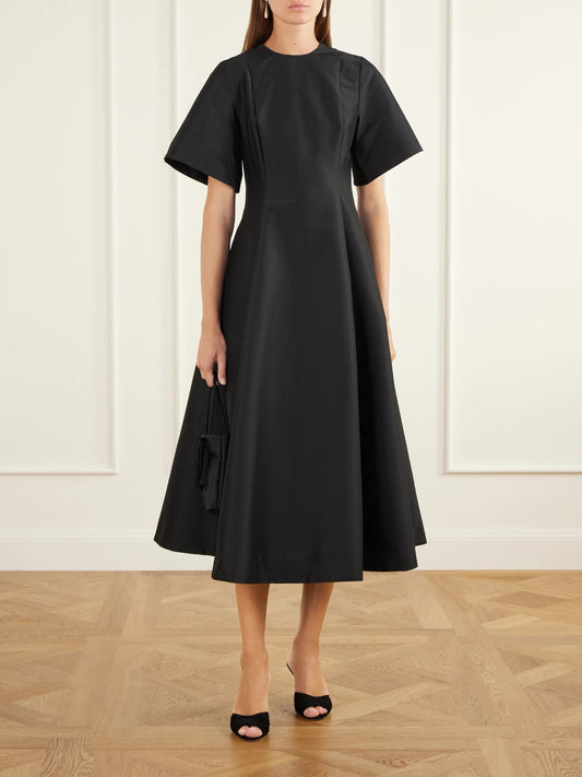 Image of Dresses. Product name - Madeline Paneled Taffeta Midi Dress in Black colour by brand - BERNADETTE