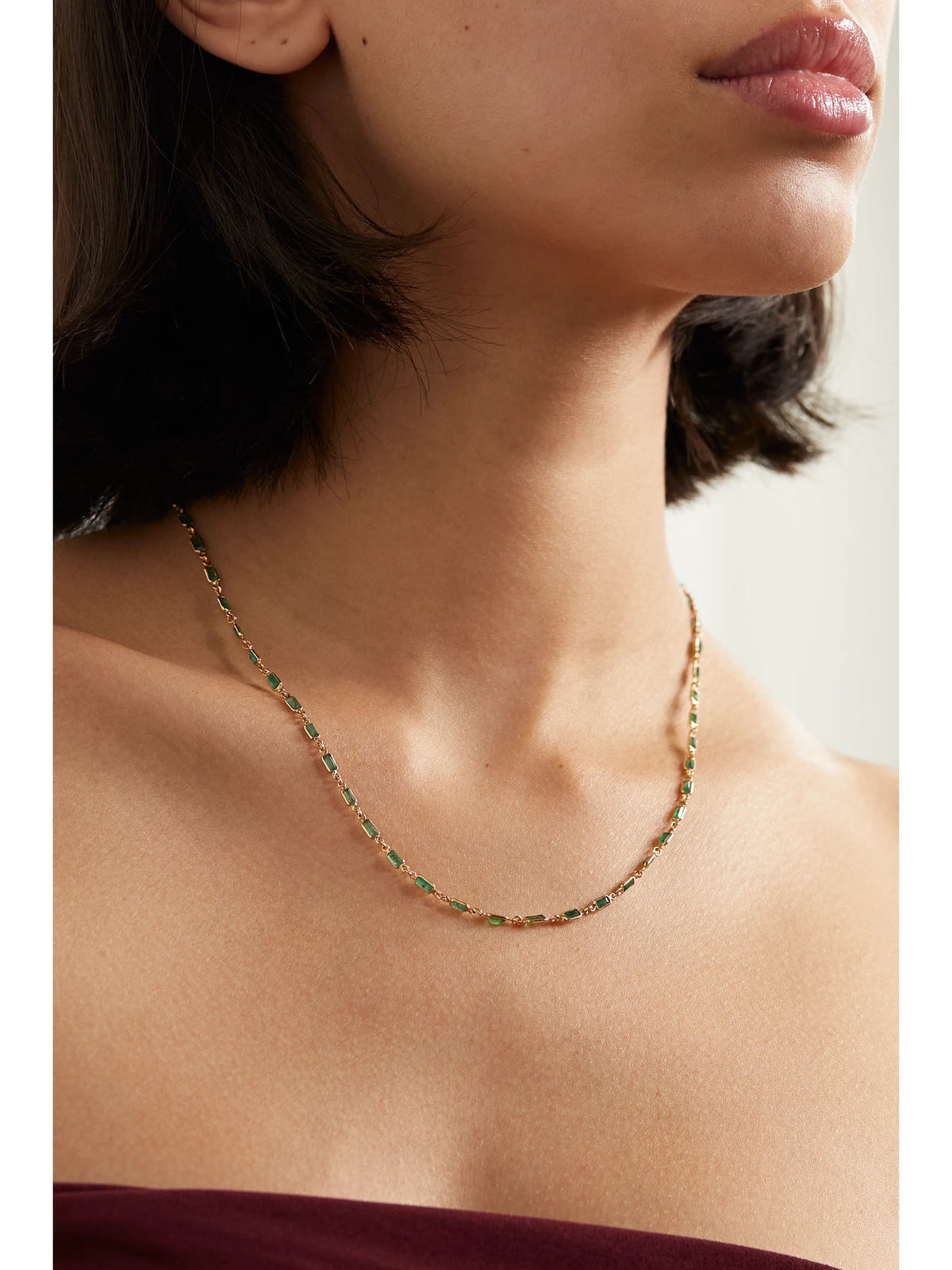 Image of Necklaces. Product name - 14- Karat Gold Emerald Necklace in Green colour by brand - JIA JIA