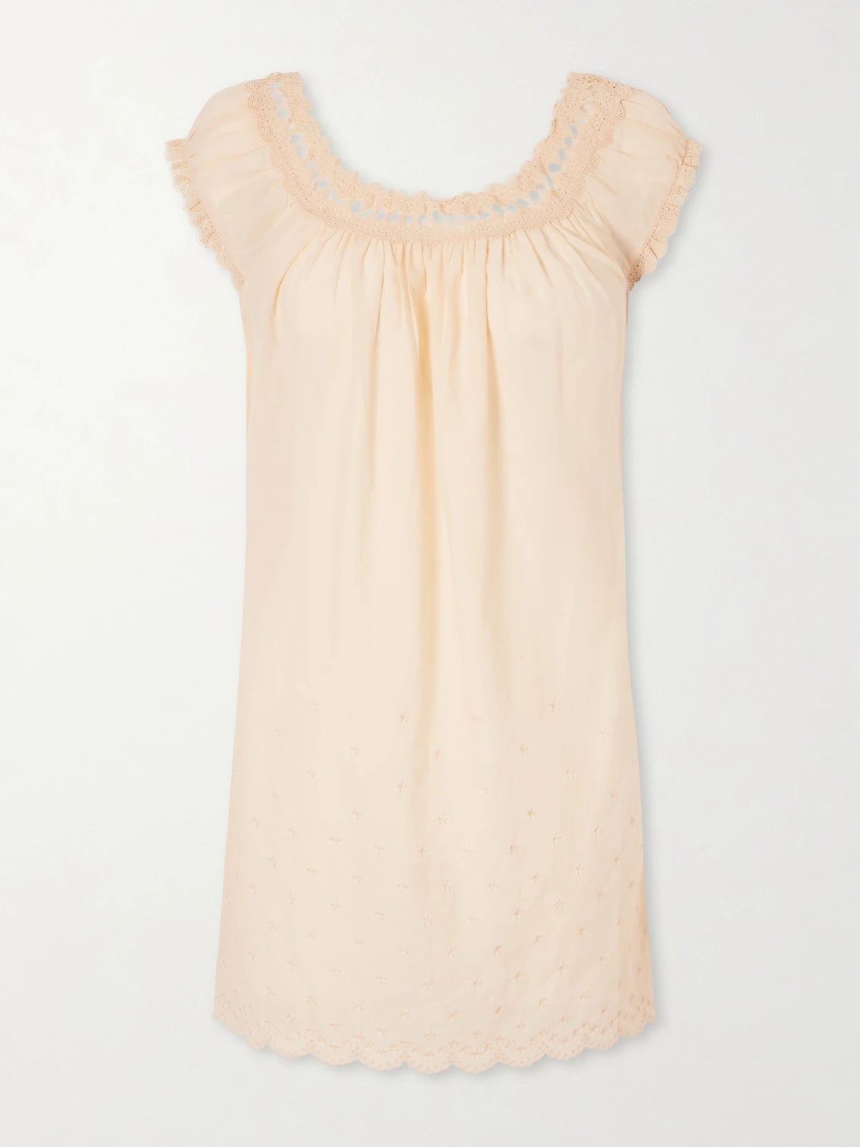 Image of Dresses. Product name - Lelia Embroidered Organic Cotton-voile Nightdress in Peach colour by brand - DÔEN
