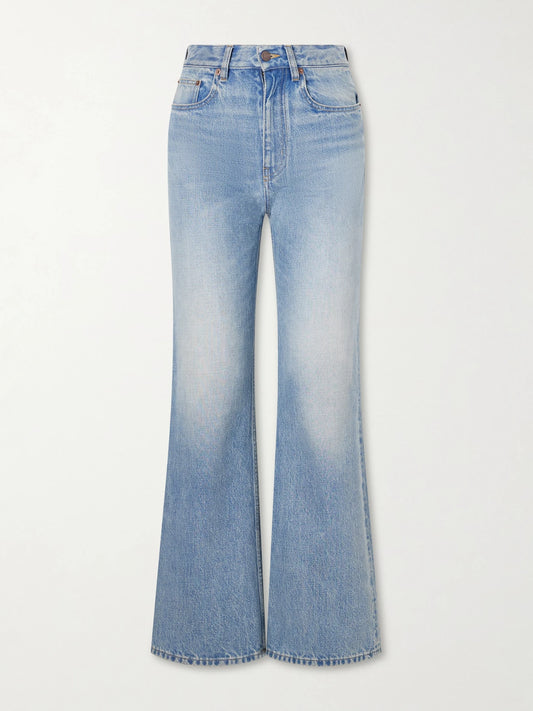 Image of Jeans. Product name - Mid-rise Straight-leg Jeans in Light denim colour by brand - Chloé