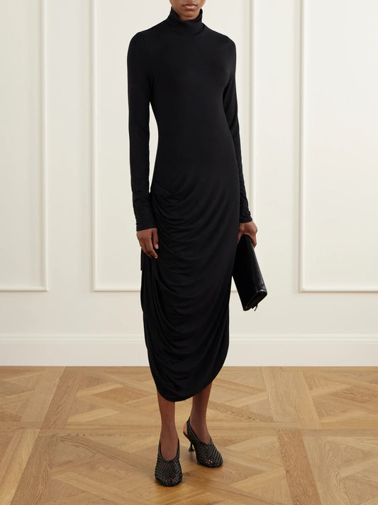 Image of Dresses. Product name - Imogen Jersey Turtleneck Midi Dress in Black colour by brand - Proenza Schouler White Label