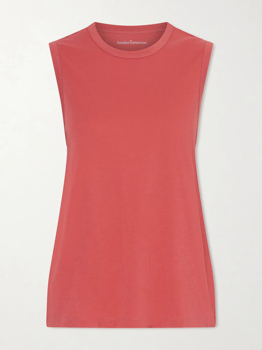 Image of a model wearing Tops. Product name - Organic Cotton-jersey Tank in Pink colour by brand - Another Tomorrow