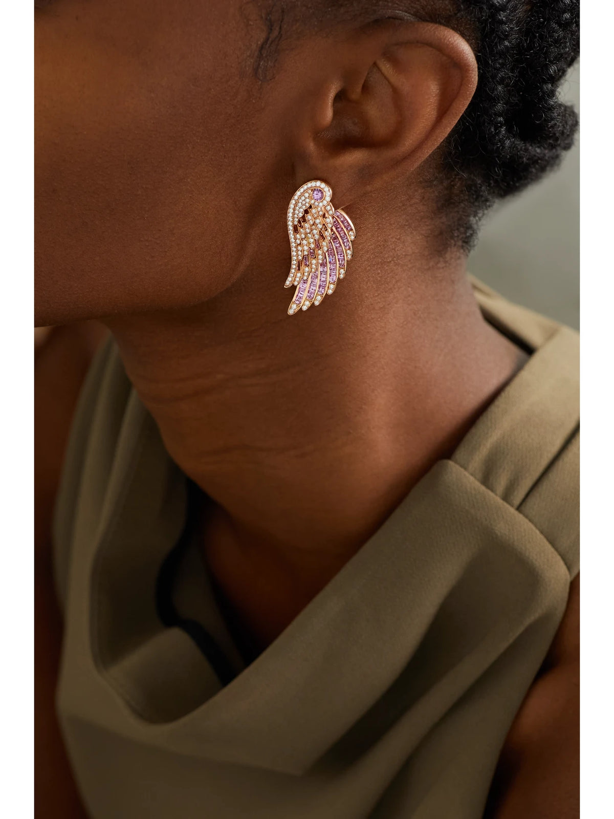 Image of Earrings. Product name - Wings Embrace 18-karat Rose Gold, Sapphire And Diamond Earrings in Multi colour by brand - Garrard