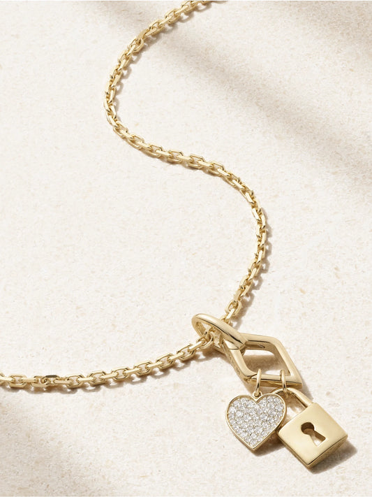 Lock And Heart 14-karat Gold Diamond Necklace
