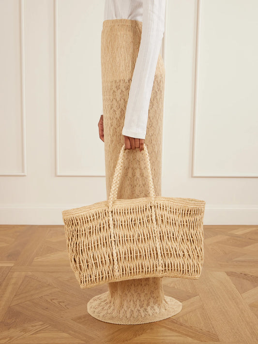 Image of Bags. Product name - Georgica Leather-trimmed Raffia Tote in Beige colour by brand - The Row
