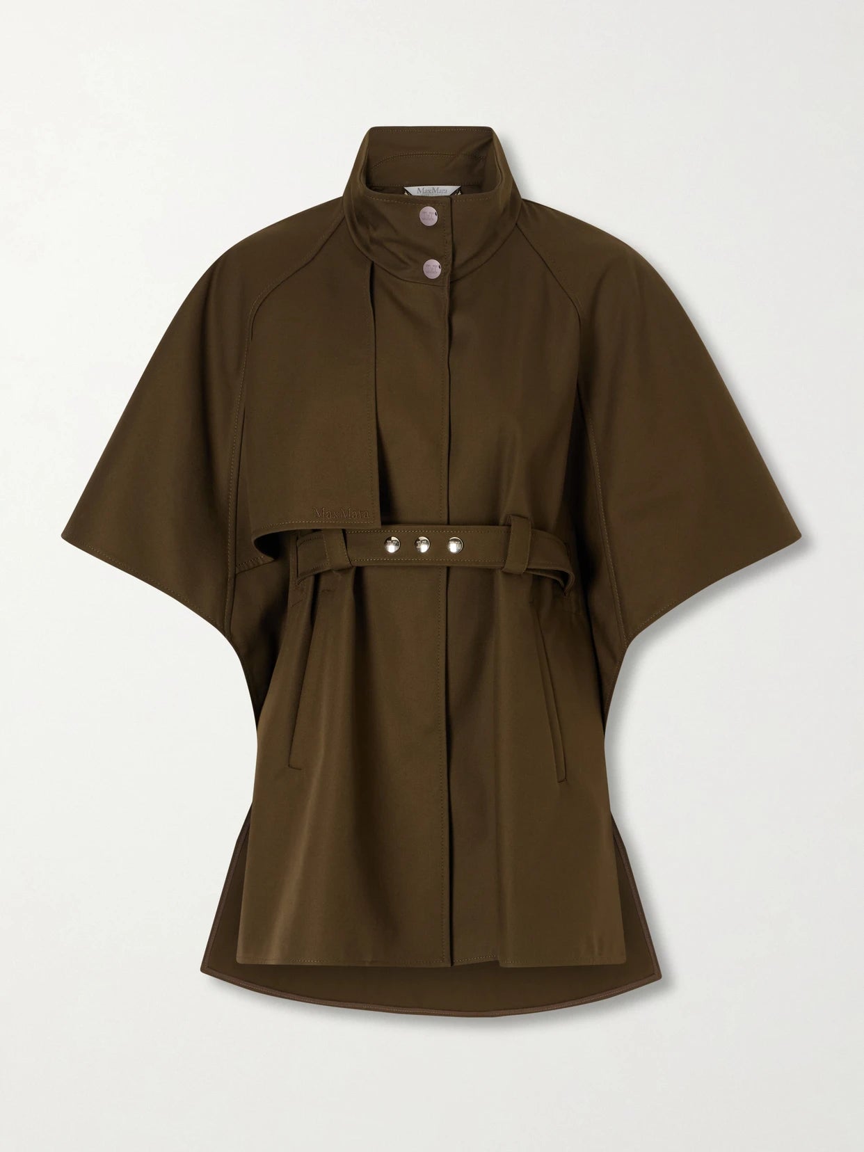 Image of Coats & Jackets. Product name - Belted Cotton Gabardine Cape in Army green colour by brand - Max Mara
