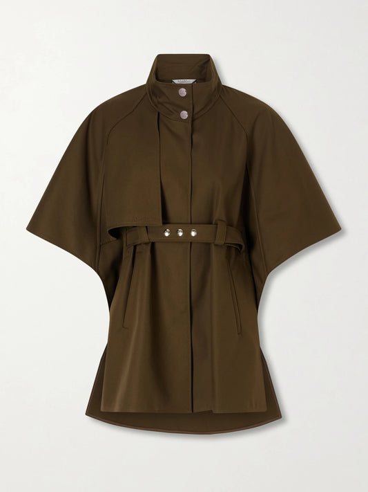 Image of Coats & Jackets. Product name - Belted Cotton Gabardine Cape in Army green colour by brand - Max Mara