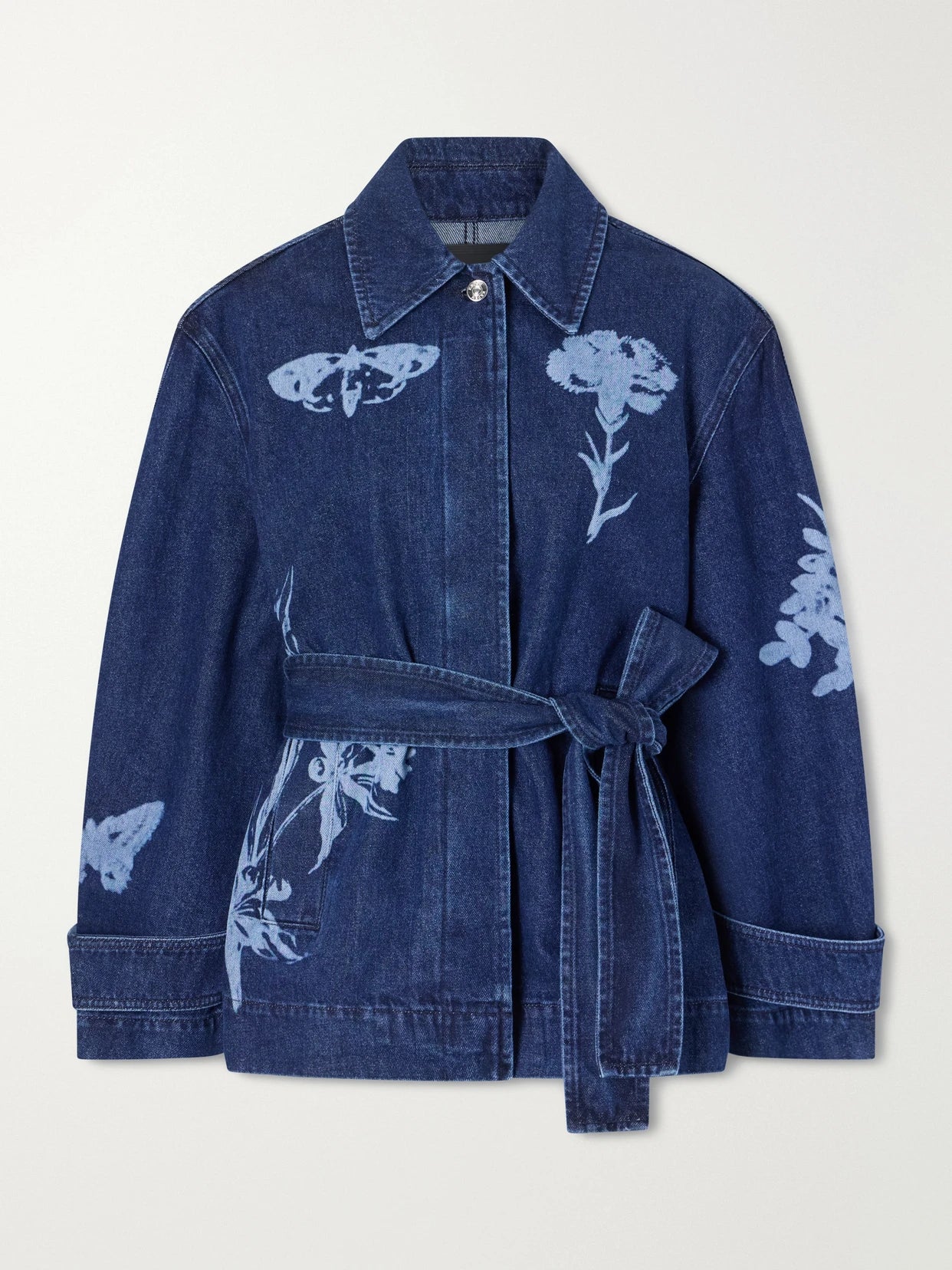 Belted Laser-printed Denim Jacket