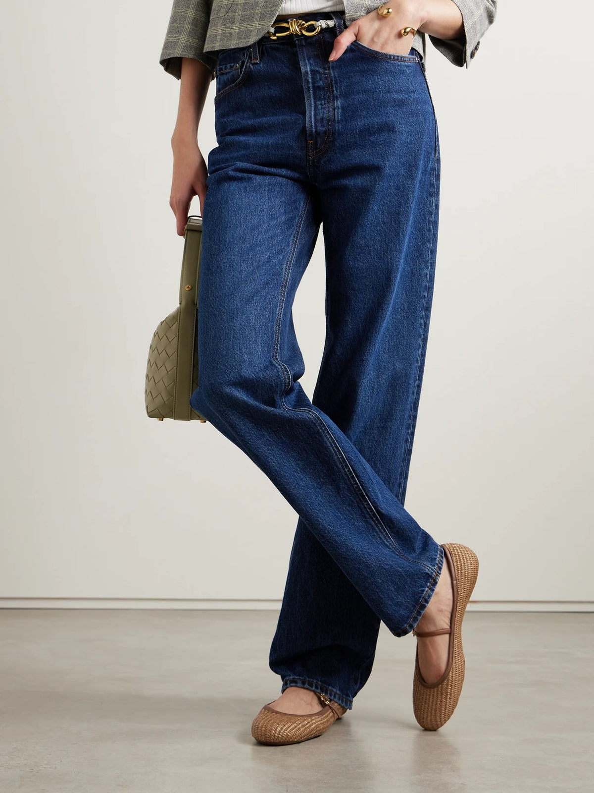 Carla Leather-trimmed Raffia Mary Jane Ballet Flats