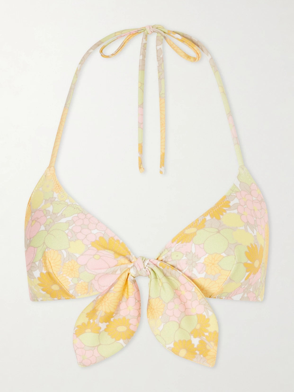 Knot-detailed Floral-print Bikini Top