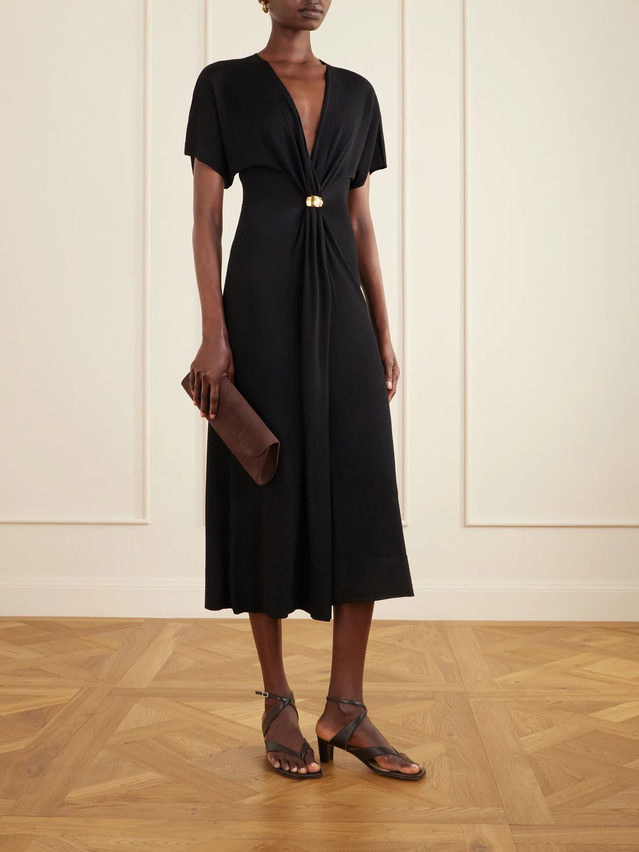 Image of Dresses. Product name - Rena Embellished Gathered Jersey Maxi Dress in Black colour by brand - Altuzarra