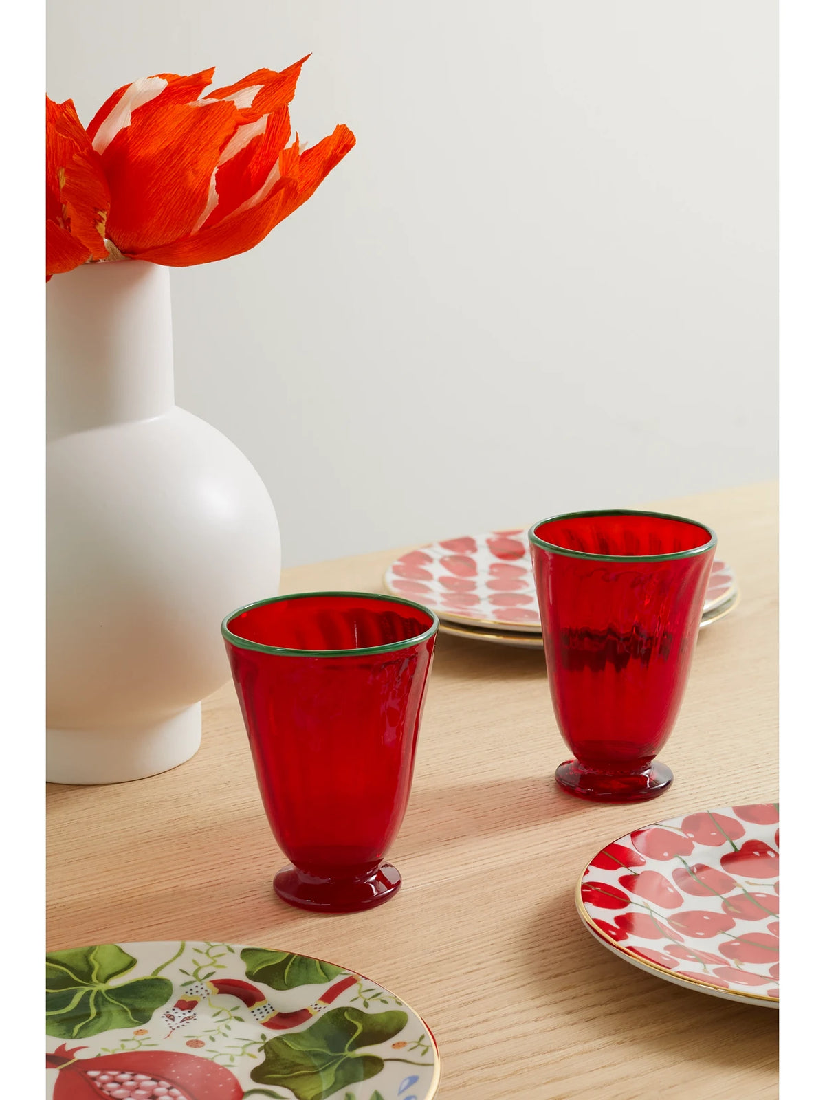Image of Tableware. Product name - Rainbow Set Of Two Murano Glasses in Red colour by brand - La DoubleJ